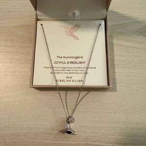 Hummingbird Silver Necklace with Black Gem
